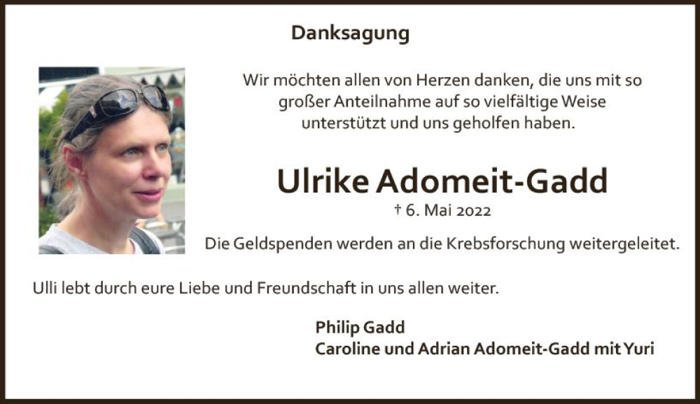  Traueranzeige für Ulrike Adomeit-Gadd vom 25.06.2022 aus vrm-trauer AZ Mainz