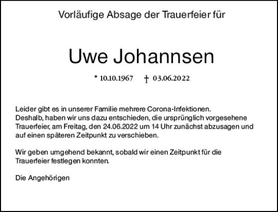 Traueranzeige von Uwe Johannsen von vrm-trauer AZ Mainz