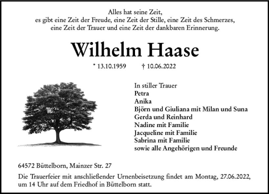 Traueranzeige von Wilhelm Haase von vrm-trauer Groß-Gerauer Echo