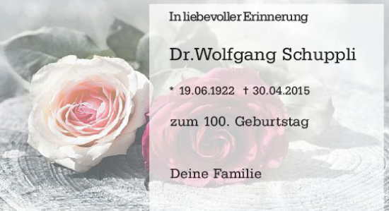 Traueranzeige von Wolfgang Schuppli von vrm-trauer Wiesbadener Kurier