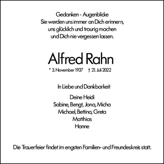 Traueranzeige von Alfred Rahn von vrm-trauer Darmstädter Echo