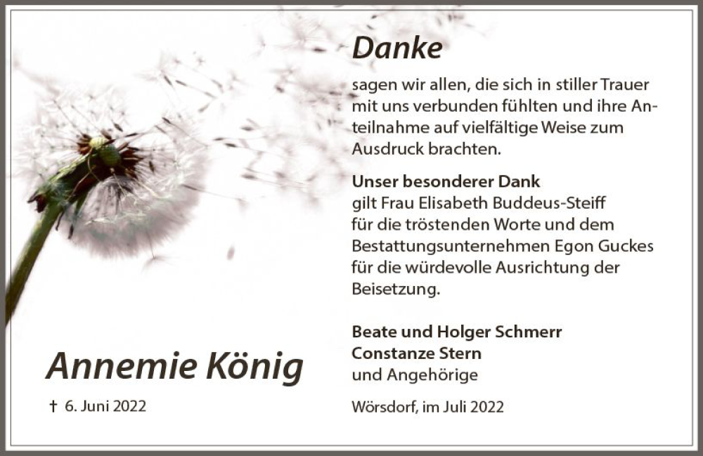  Traueranzeige für Annemie König vom 16.07.2022 aus vrm-trauer Idsteiner Zeitung