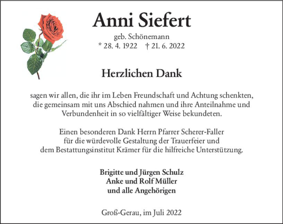 Traueranzeige von Anni Siefert von vrm-trauer Groß-Gerauer Echo