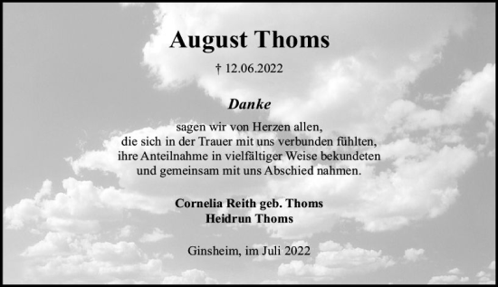 Traueranzeige von August Thoms von vrm-trauer AZ Mainz