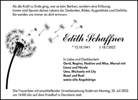Traueranzeige von Edith Schaffner von vrm-trauer Groß-Gerauer Echo