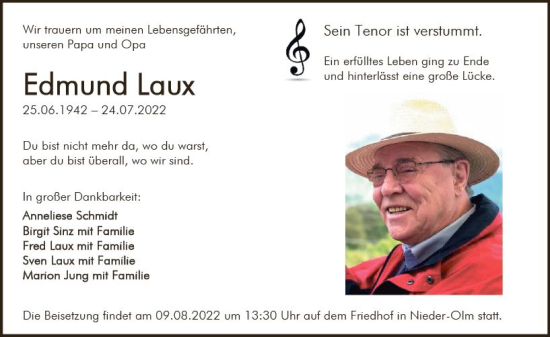 Traueranzeige von Edmund Laux von vrm-trauer AZ Mainz