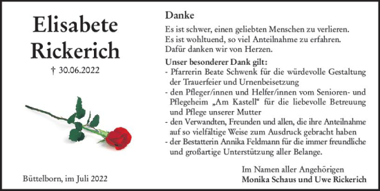 Traueranzeige von Elisabete Rickerich von vrm-trauer Groß-Gerauer Echo