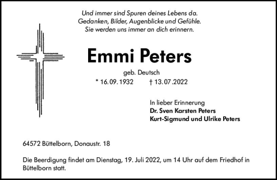 Traueranzeige von Emmi Peters von vrm-trauer Groß-Gerauer Echo