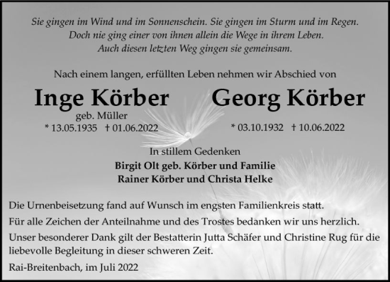 Traueranzeige von Georg Körber von vrm-trauer Odenwälder Echo