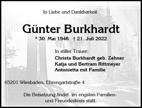Traueranzeige von Günter Burkhardt von vrm-trauer Wiesbadener Kurier