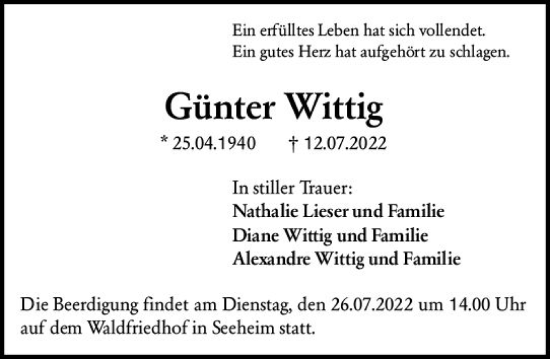Traueranzeige von Günter Wittig von vrm-trauer Darmstädter Echo