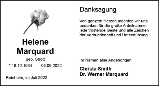 Traueranzeige von Helene Marquard von vrm-trauer Darmstädter Echo