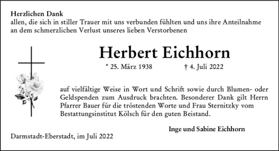 Traueranzeige von Herbert Eichhorn von vrm-trauer Darmstädter Echo