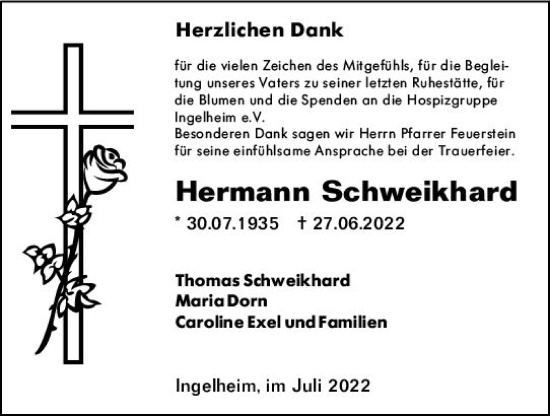 Traueranzeige von Hermann Schweikhard von vrm-trauer Allgemeine  Zeitung Ingelheim-Bingen