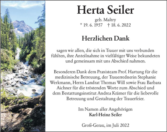 Traueranzeige von Herta Seiler von vrm-trauer Groß-Gerauer Echo