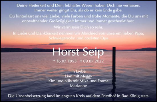Traueranzeige von Horst Seip von vrm-trauer Odenwälder Echo
