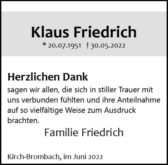 Traueranzeige von Klaus Friedrich von vrm-trauer Odenwälder Echo