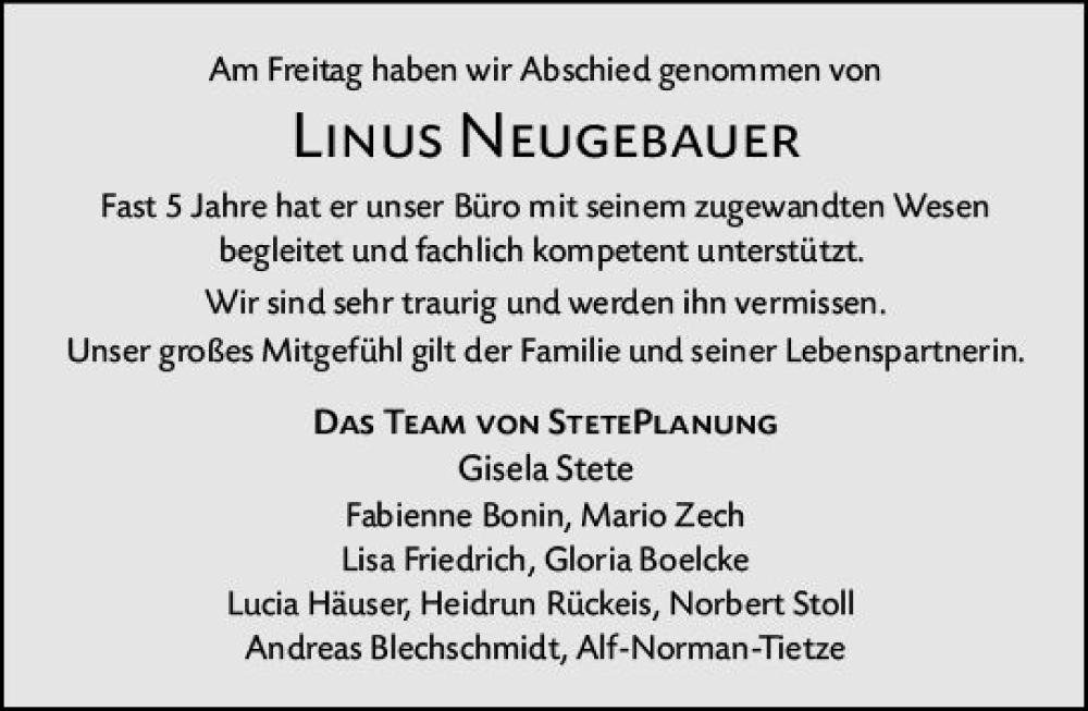  Traueranzeige für Linus Neugebauer vom 02.07.2022 aus vrm-trauer Darmstädter Echo