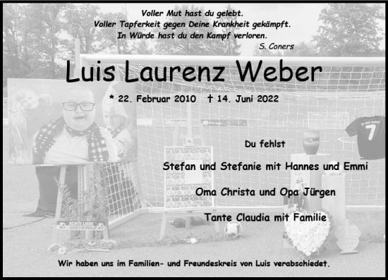 Traueranzeige von Luis Laurenz Weber von vrm-trauer Wiesbadener Kurier