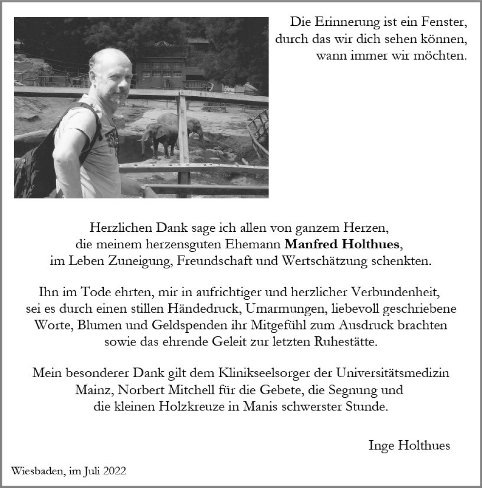  Traueranzeige für Manfred Holthues vom 16.07.2022 aus vrm-trauer Wiesbadener Kurier