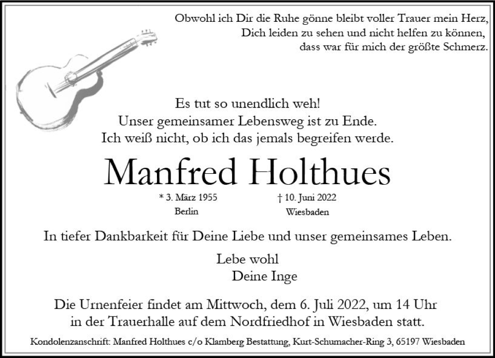  Traueranzeige für Manfred Holthues vom 02.07.2022 aus vrm-trauer Wiesbadener Kurier