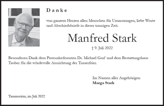 Traueranzeige von Manfred Stark von vrm-trauer WK-UTA