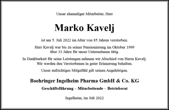Traueranzeige von Marko Kavelj von vrm-trauer Allgemeine  Zeitung Ingelheim-Bingen