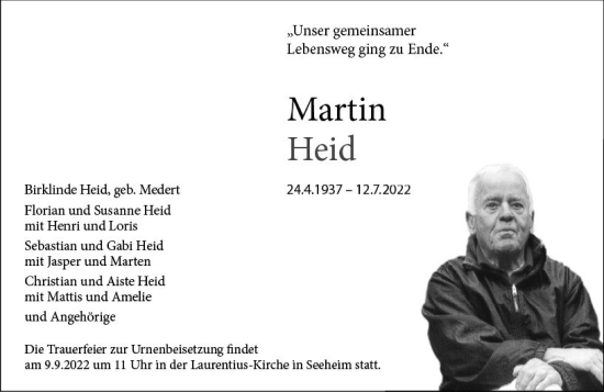 Traueranzeige von Martin Heid von vrm-trauer Darmstädter Echo