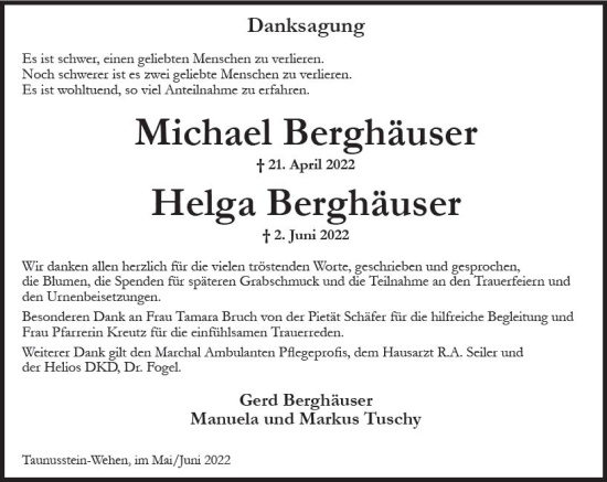 Traueranzeige von Michael Berghäuser von vrm-trauer Wiesbadener Kurier