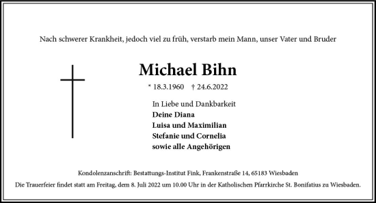Traueranzeige von Michael Bihn von vrm-trauer Wiesbadener Kurier