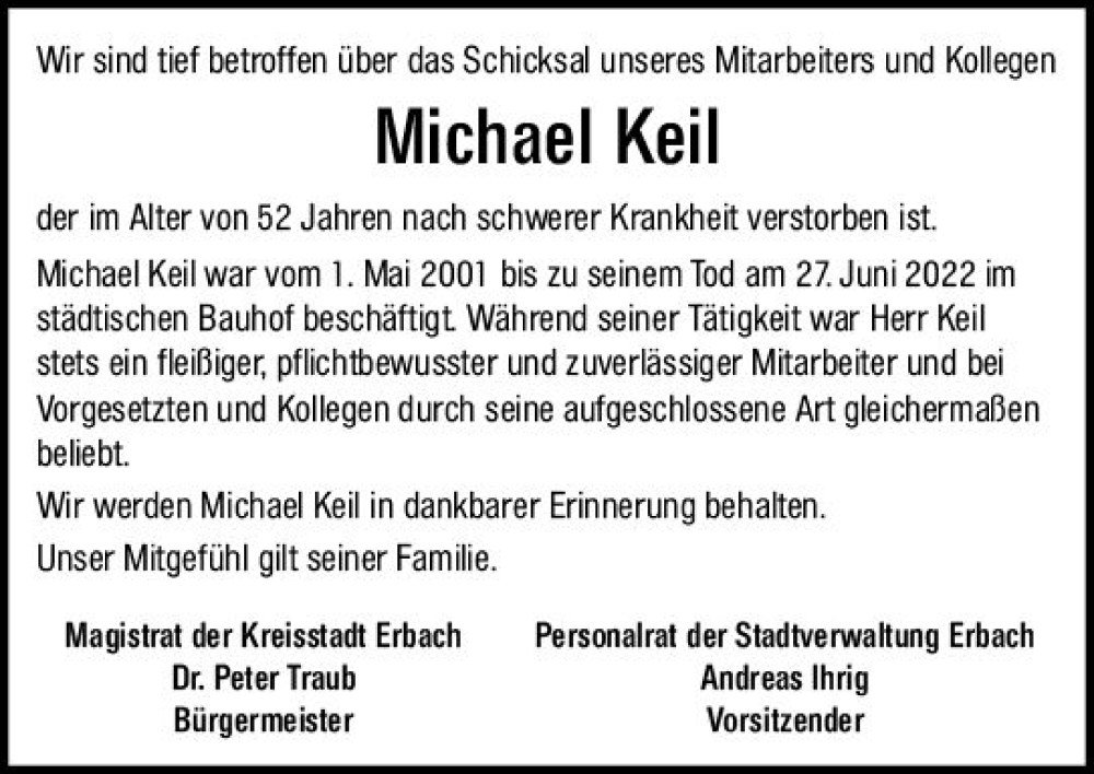  Traueranzeige für Michael Keil vom 02.07.2022 aus vrm-trauer Odenwälder Echo