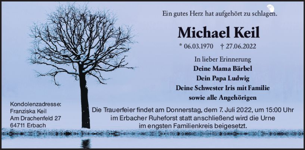  Traueranzeige für Michael Keil vom 02.07.2022 aus vrm-trauer Odenwälder Echo