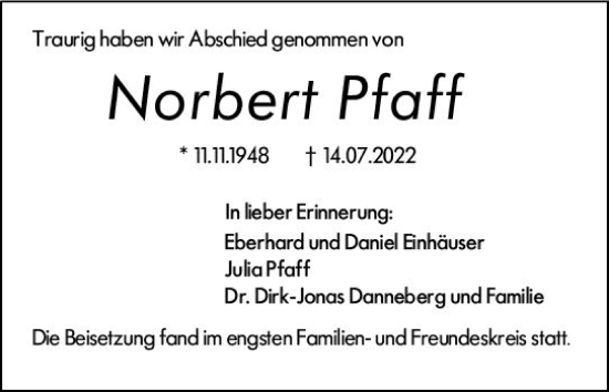 Traueranzeige von Norbert Pfaff von vrm-trauer Darmstädter Echo