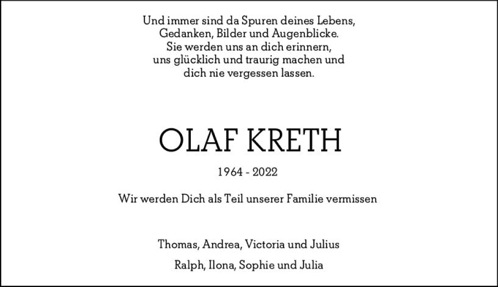  Traueranzeige für Olaf Kreth vom 09.07.2022 aus vrm-trauer Wiesbadener Kurier