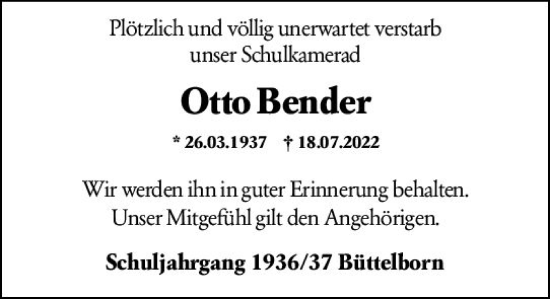 Traueranzeige von Otto Bender von vrm-trauer Groß-Gerauer Echo