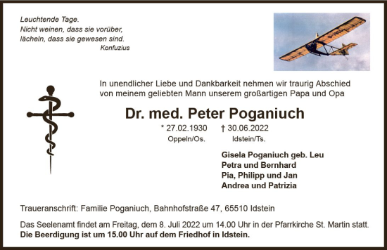 Traueranzeige von Peter Poganiuch von vrm-trauer Idsteiner Zeitung