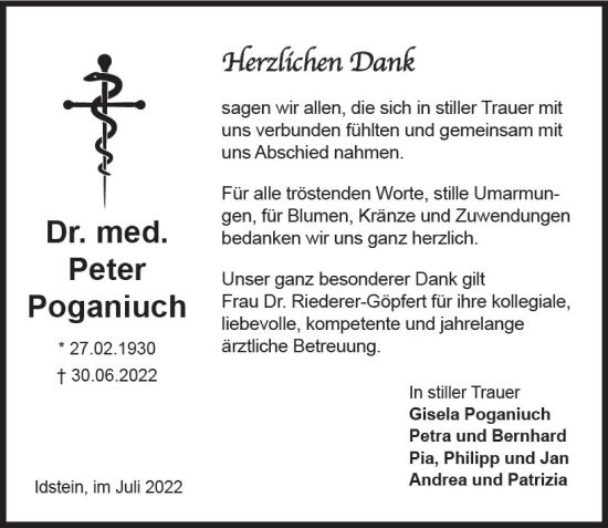 Traueranzeige von Peter Poganiuch von vrm-trauer Idsteiner Zeitung