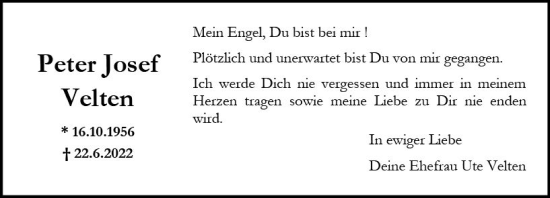 Traueranzeige von Peter Josef Velten von vrm-trauer AZ Mainz