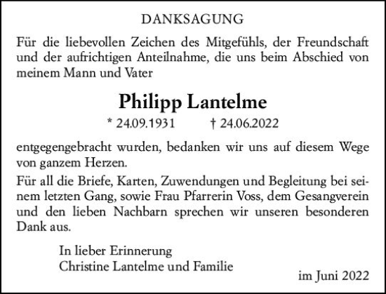 Traueranzeige von Philipp Lantelme von vrm-trauer Odenwälder Echo