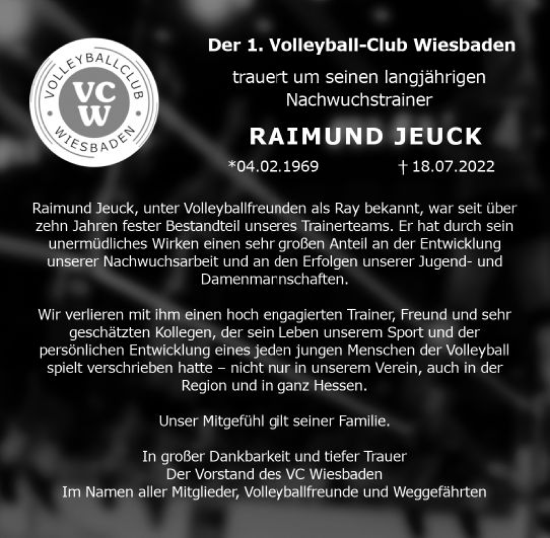 Traueranzeige von Raimund Jeuck von vrm-trauer Rüsselsheimer Echo / MainSpitze