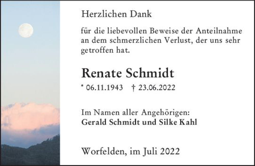  Traueranzeige für Renate Schmidt vom 16.07.2022 aus vrm-trauer Groß-Gerauer Echo
