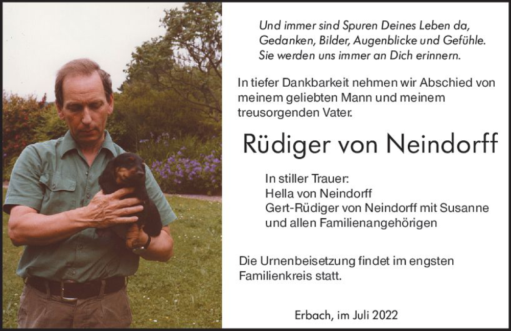 Traueranzeige für Rüdiger von Neindorff vom 09.07.2022 aus vrm-trauer Odenwälder Echo