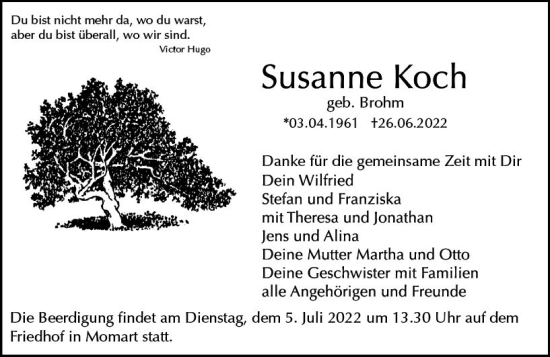 Traueranzeige von Susanne Koch von vrm-trauer Odenwälder Echo