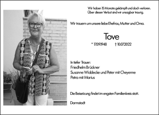 Traueranzeige von Tove Brückner von vrm-trauer Darmstädter Echo