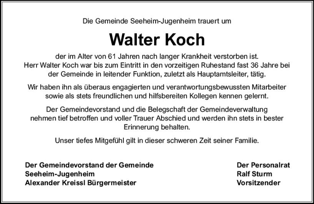  Traueranzeige für Walter Koch vom 02.07.2022 aus vrm-trauer Darmstädter Echo