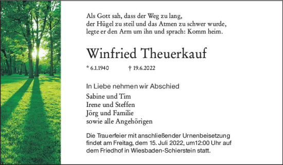 Traueranzeige von Winfried Theuerkauf von vrm-trauer Wiesbadener Kurier