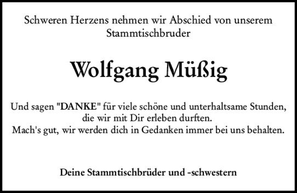  Traueranzeige für Wolfgang Müßig vom 21.07.2022 aus vrm-trauer AZ Mainz