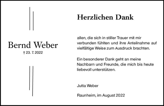 Traueranzeige von Bernd Weber von vrm-trauer Rüsselsheimer Echo / MainSpitze