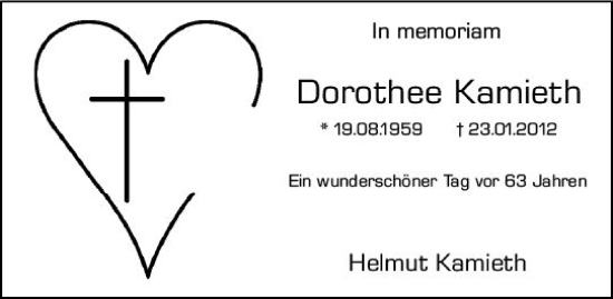 Traueranzeige von Dorothee Kamieth von vrm-trauer Darmstädter Echo
