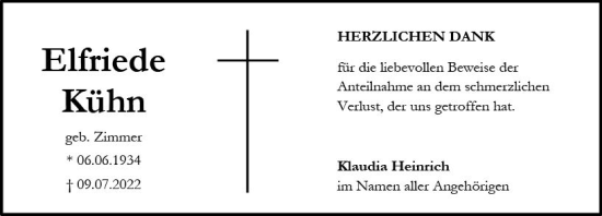 Traueranzeige von Elfriede Kühn von vrm-trauer Allgemeine  Zeitung Ingelheim-Bingen